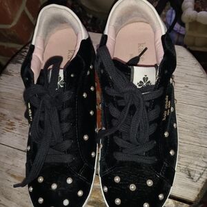 Kate Spade Black Velvet Sneakers with Pearl Accents